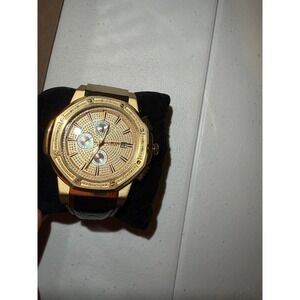 JBW Men's Gold Tone Chronograph Watch Genuine Leather Strap‎ Water Resistant
